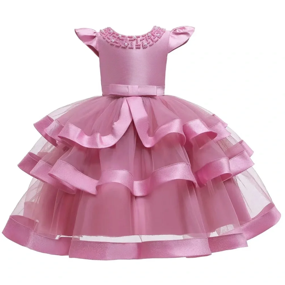 🎉LAST PIECE 🎉 Baby girls Pink Mesh Princess Bow Belt Multi Layered dress